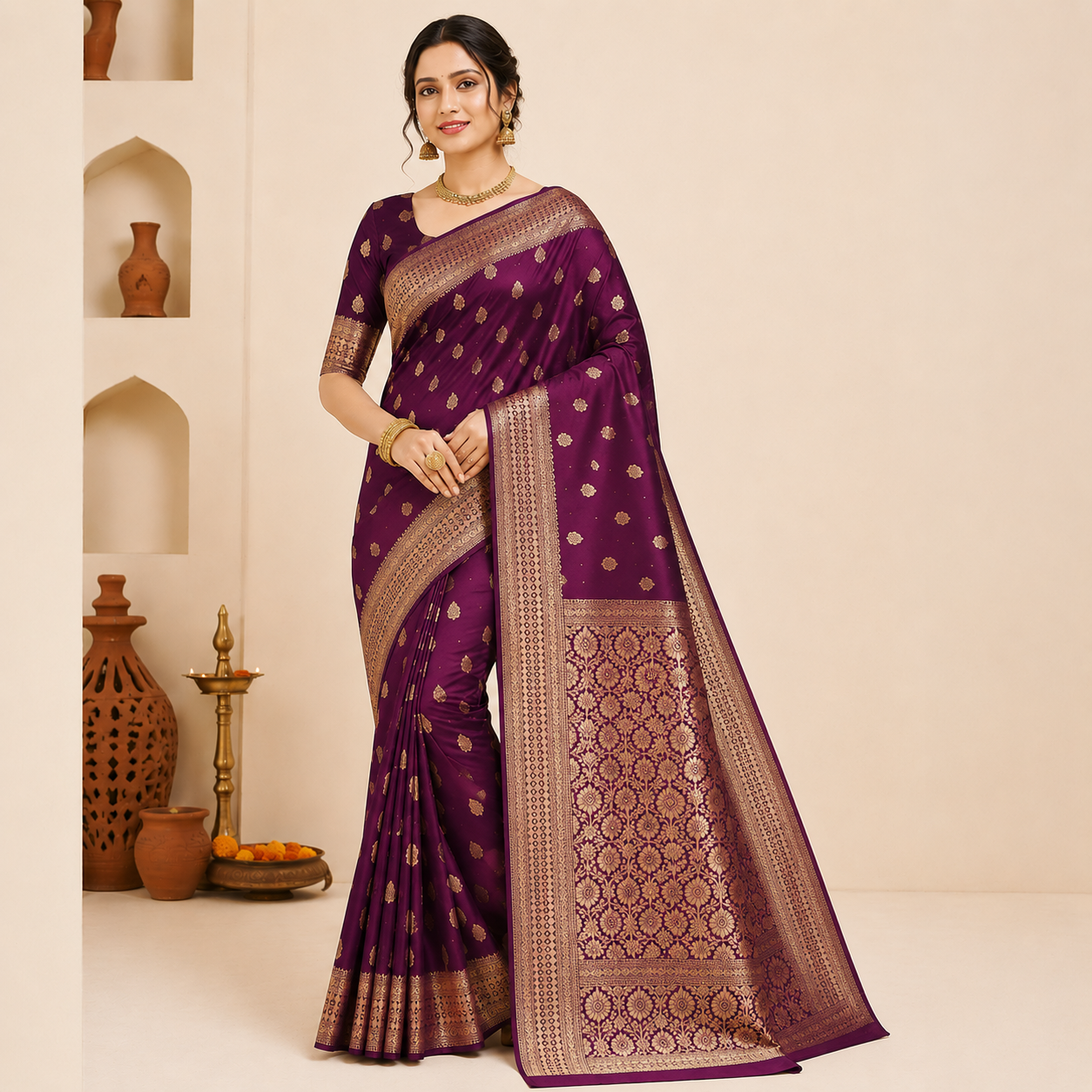 Lavender Floral Heritage Saree